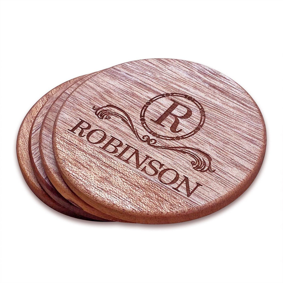 Personalized Cherry Wood Square Coaster Set – Hailey Home