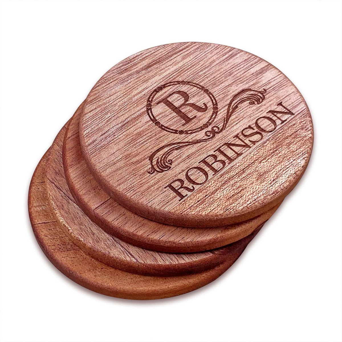 Personalized Cherry Wood Square Coaster Set – Hailey Home