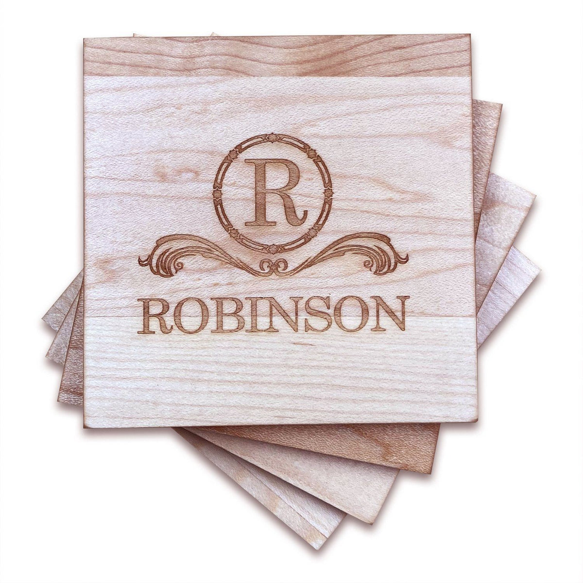 Personalized Mahogany Wood Round Coaster Set – Hailey Home